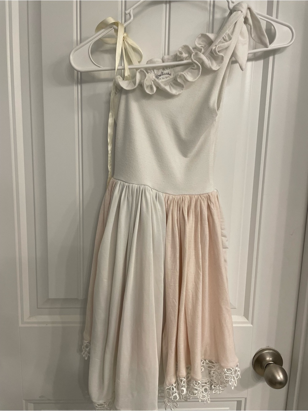 Dollcake Ivory and Light Pink One-Shoulder Ruffle Dress